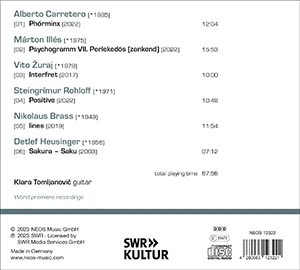 Klara Tomljanovič - New Guitar Works - CD Album, Neos Music, 2023 - SWR Kultur